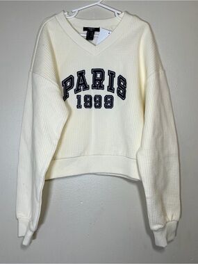 Forever 21 Cream Waffle Knit 'Paris 1999' Long Sleeve Tee